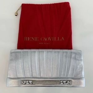 RENE CAOVILLA METALLIC SILVER LEATHER EMBELLISHED CLUTCH